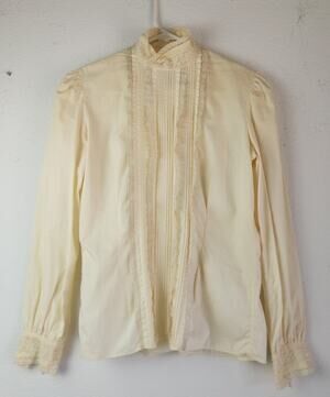 Vintage Pierre Cardin Blouse Lace Yellow/Cream Size 6 Long Sleeve High Neck